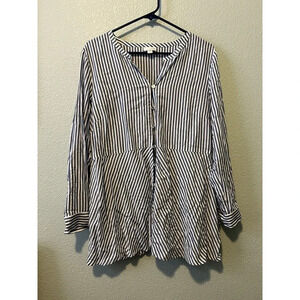 J Jill Blue White Striped Long Sleeve Shirt Blouse Size Medium Petite Women’s